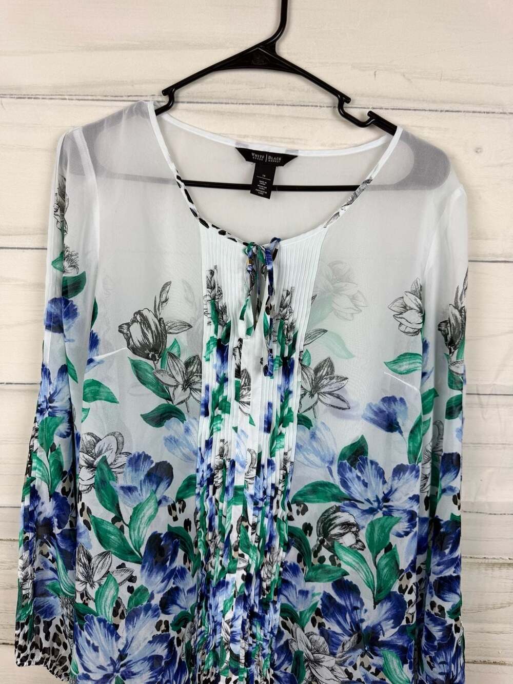 White House Black Market Floral & Leopard Print Pleated Blouse Size 14 - Picture 4 of 7